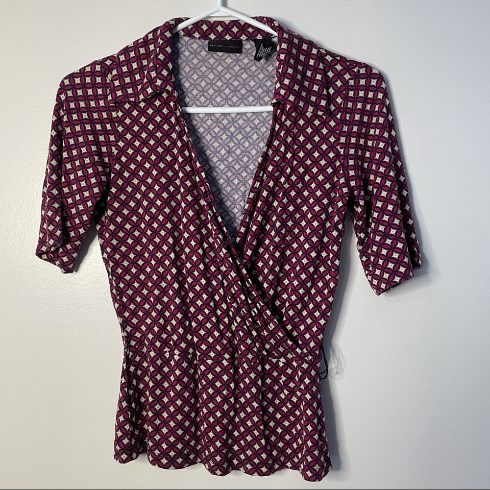 Printed Burgundy New York & company blouse